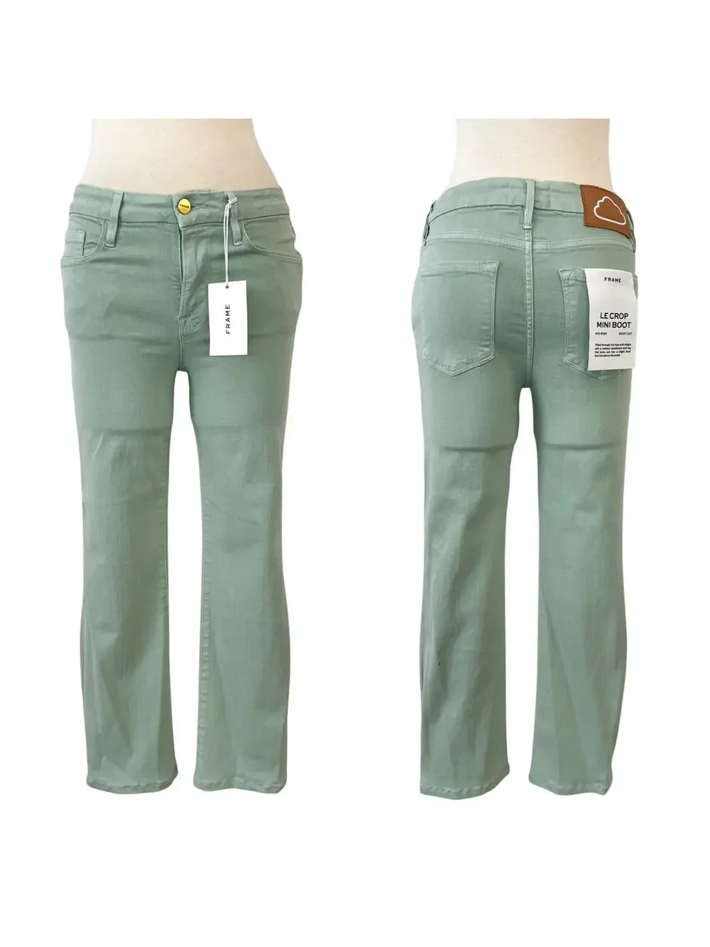 Frame Le Crop Mini Boot Mid-Rise Denim Jeans Pants in Aloe Light Green 26 NWT - Picture 1 of 11
